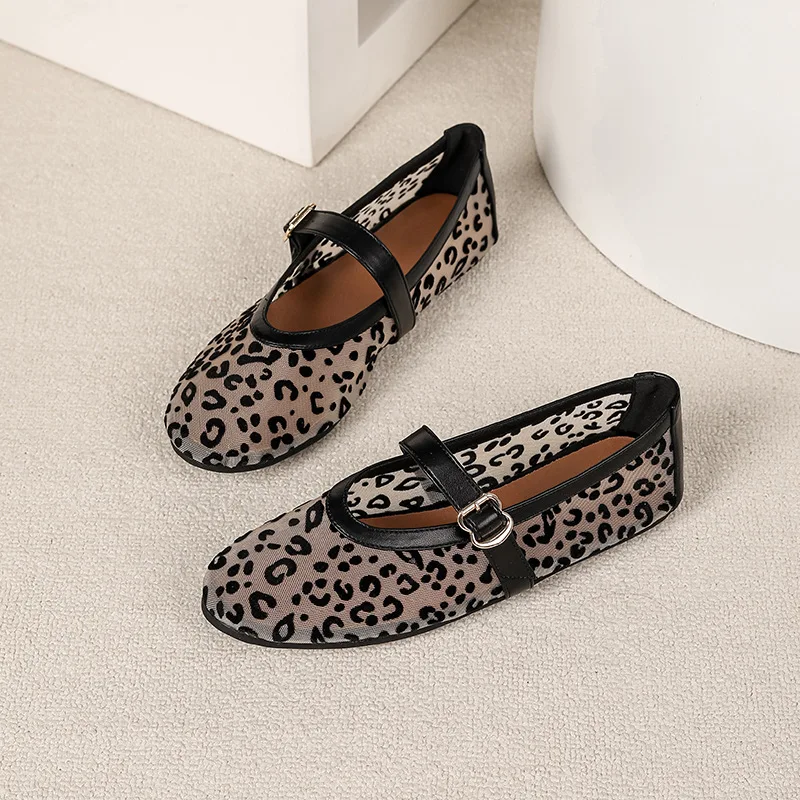 Fashion Lightweight Woman Leopard Ballet Flat Shoes Zapatos De Mujer 2026 Summer New Women's Casual Mary Jane Shoes Plus Size 44