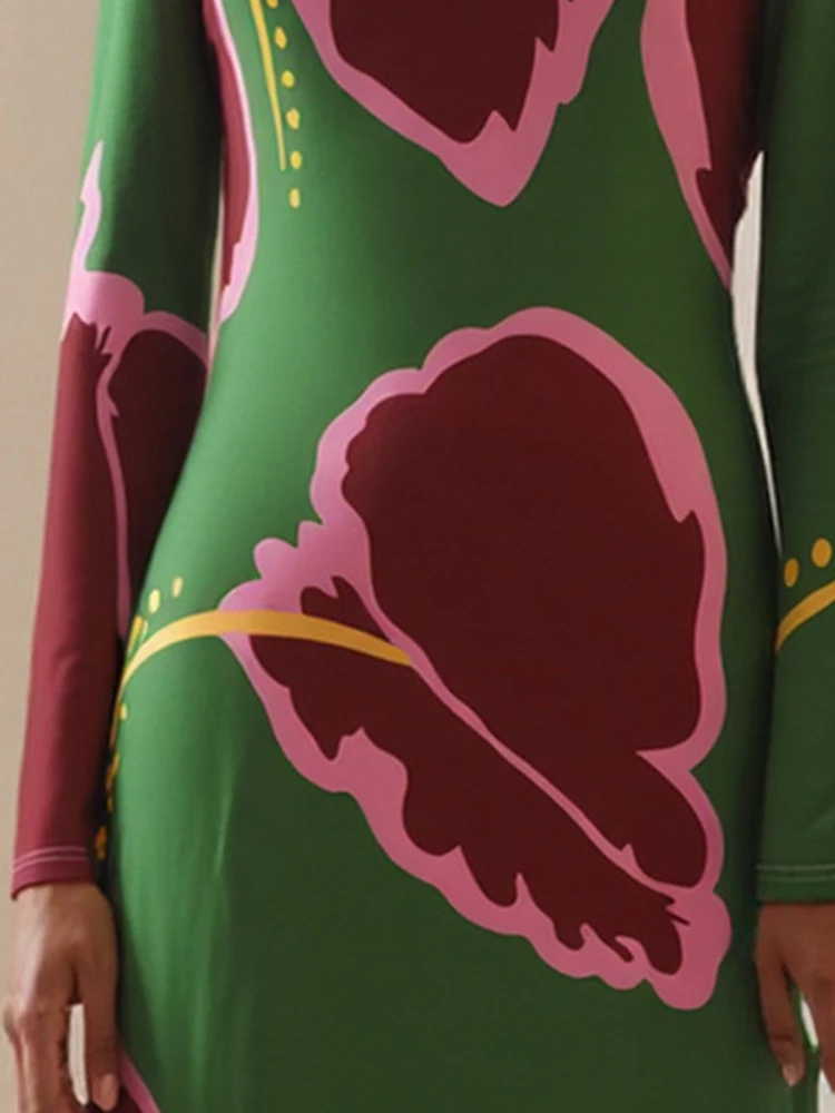 Vestido largo ajustado de manga larga con cuello redondo para mujer, vestido informal de fiesta bohe con temperamento, vestido de bata de cintura alta con estampado Floral a la moda