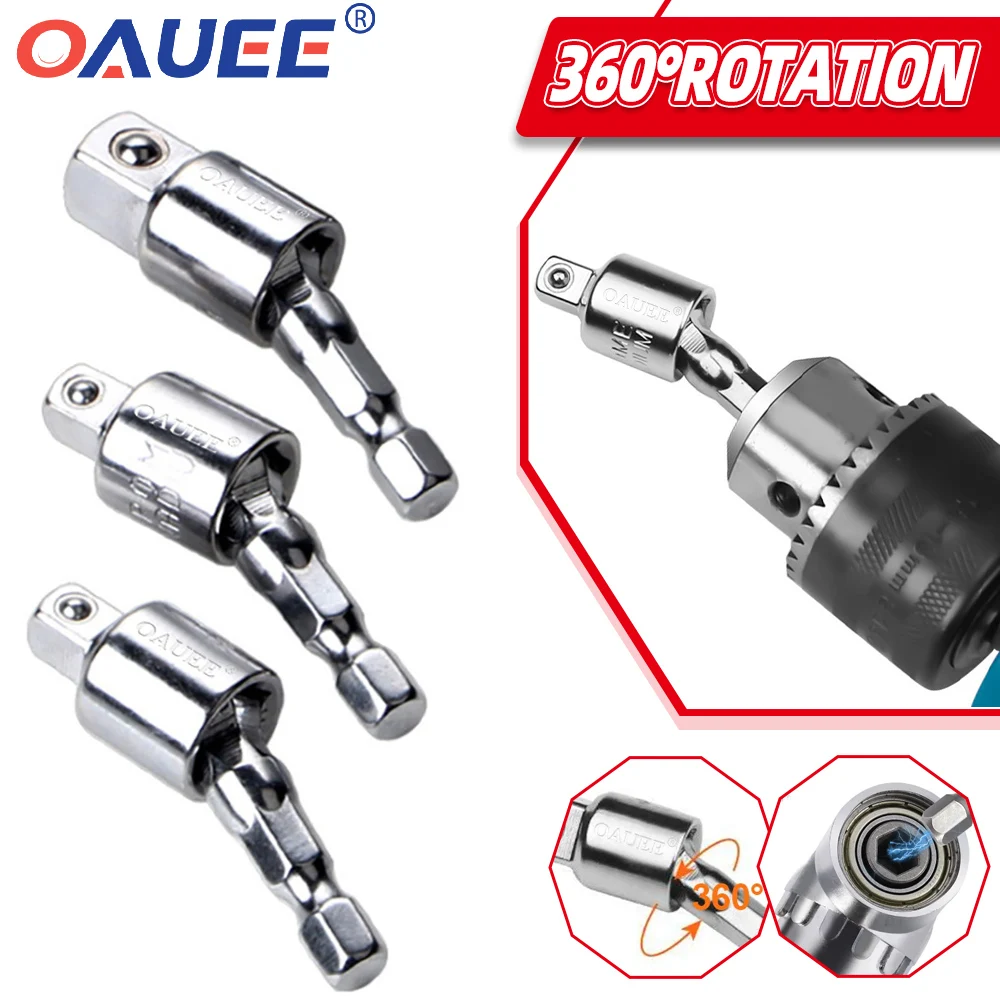 Torque Wrench Electric Drill Socket Adapter for Impact Driver with Hex Shank to Square Socket Drill Bits Rotatable Extension