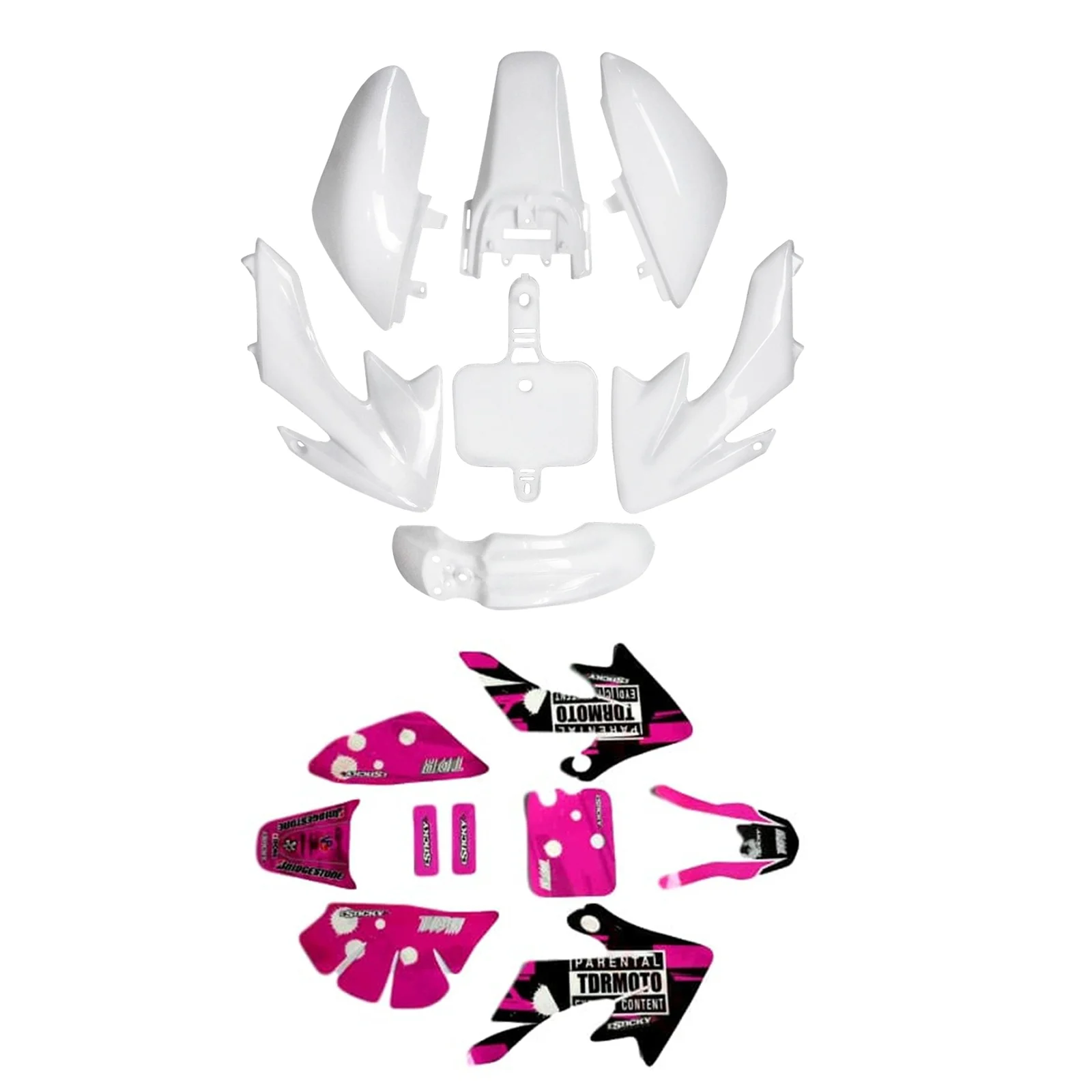 Motorcycle White Plastics Fender Fairing Kit + Pink Sticker Graphic Kit for CRF50 XR50 70cc 90 110cc PIT BIKE Coolster