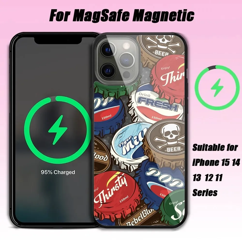 Retro Classic Bottle Caps Phone Case IPhone 15 14 13 Pro Max 11 12 Mini Alex Mirror Magsafe Wireless Charging Cover