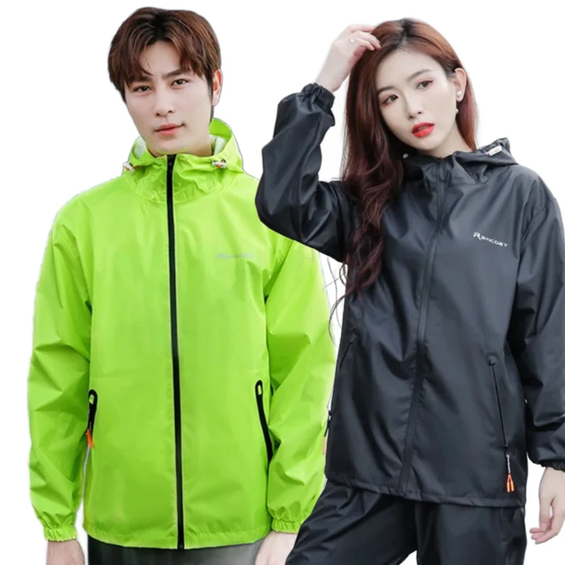 

Summer Thin Split Raincoat Motorcycle Women Man Waterproof Rain Coat Pant Suit Cycling Travel Hiking Poncho Hooded Raincoats