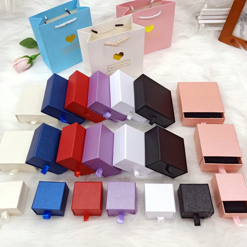 Thick Kraft Paper Drawer Jewelry Set Packaging Box Ring Necklace Bracelets Earring Gift Case Container With Sponge Inside