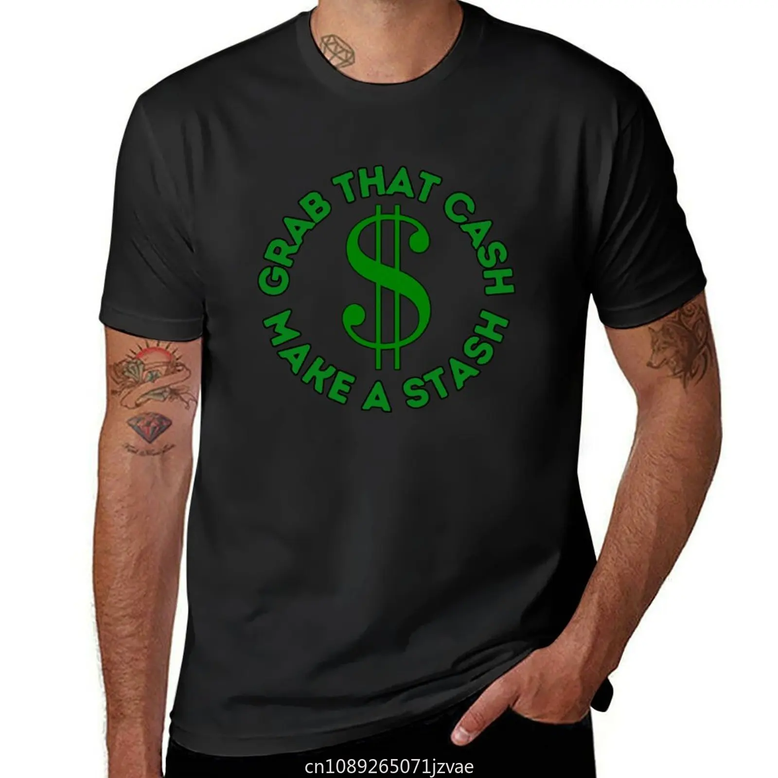 Grab That Cash Make A Stash Green and Black Letters T-shirt funnys customs plus size tops mens t shirt