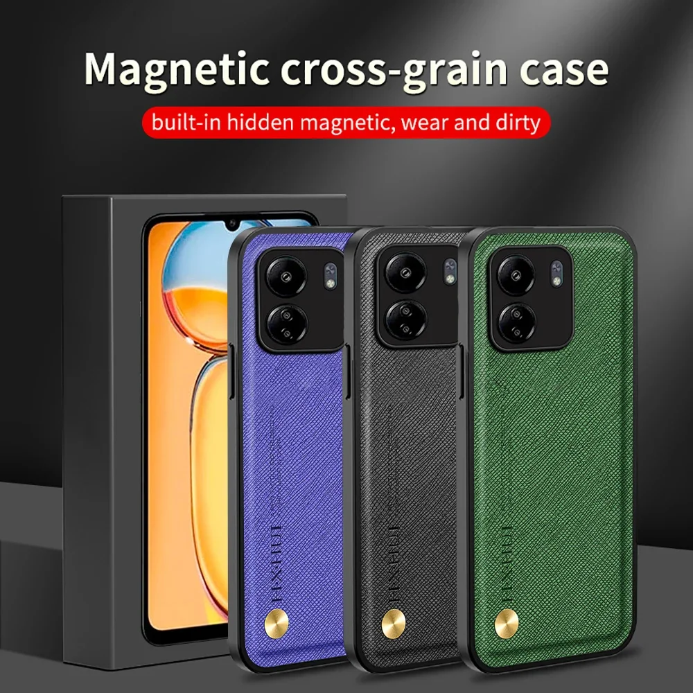 Leather Texture Phone Case For Xiaomi Redmi 13C 13 C C13 4G TPU Frame Camera Shockpoof Protect Back Cover On Redmy 13C Redmi13C