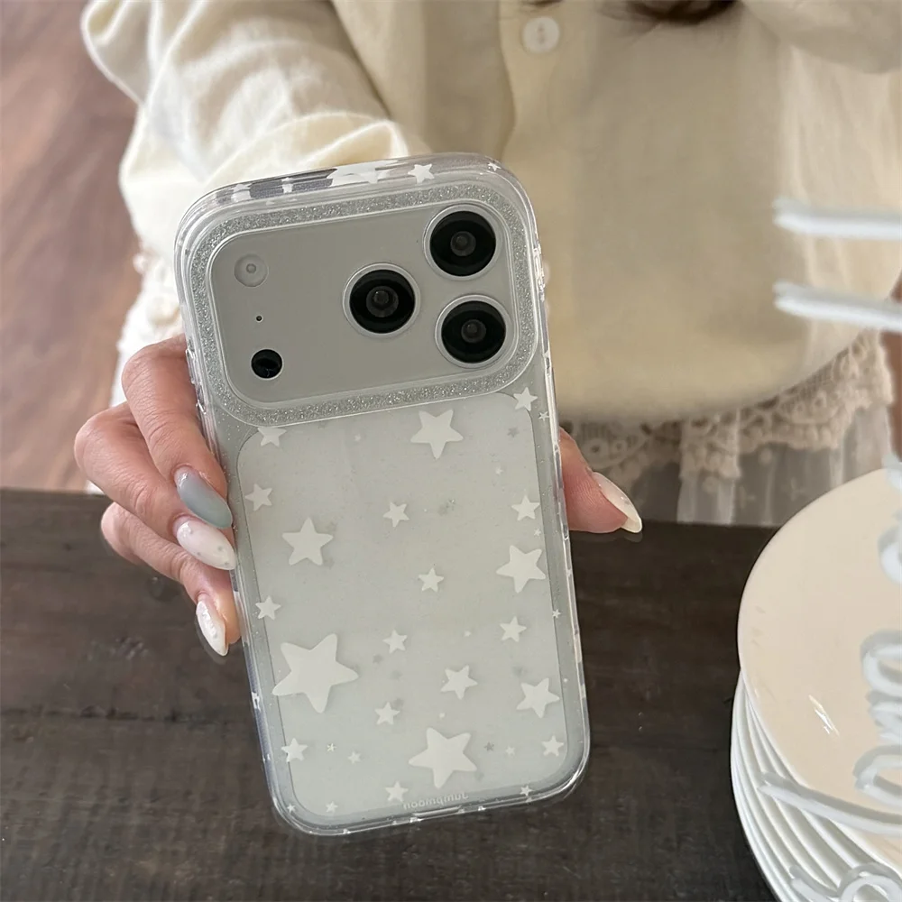 Korea Fashion Ins Full Stars Phone Case For iPhone 18 Pro 17 16 15 Pro Max Back Cover Shockproof Cute Cases 18 Promax Glitter