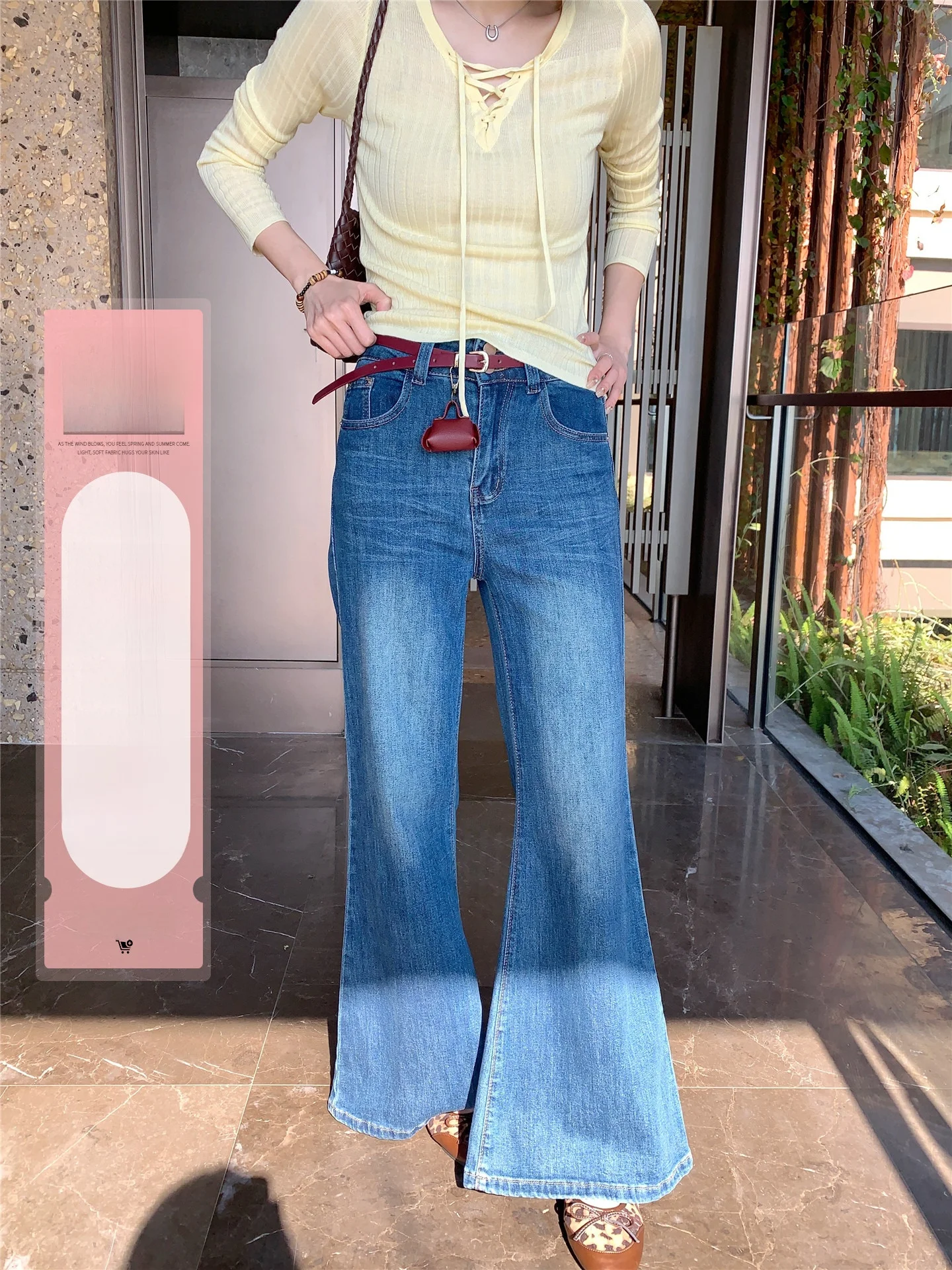 

Ретро-джинсы в гонконгском стиле с высокой талией, прямые, слегка расклешенные, синие, цвета «голубой сыр», женские, весенние, модные, стройнящие, для повседневной носки