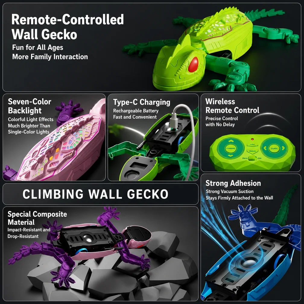 hot salt2.4G Wireless Remote Control Gecko Chameleon Wall Climbing RC Bionic Pet Interactive Laser Fun Rechargeable Toy Gift