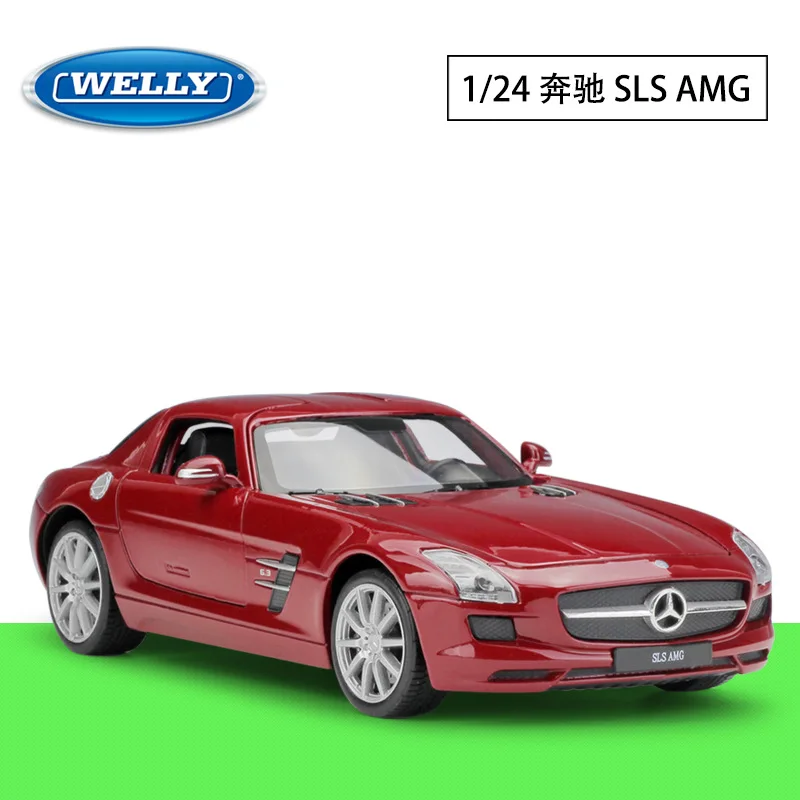 WELLY 1:24 Mercedes Benz SLS AMG Sports Car Simulation Alloy Cars Model Adult Collectible Ornament Children Birthday Funny Gifts