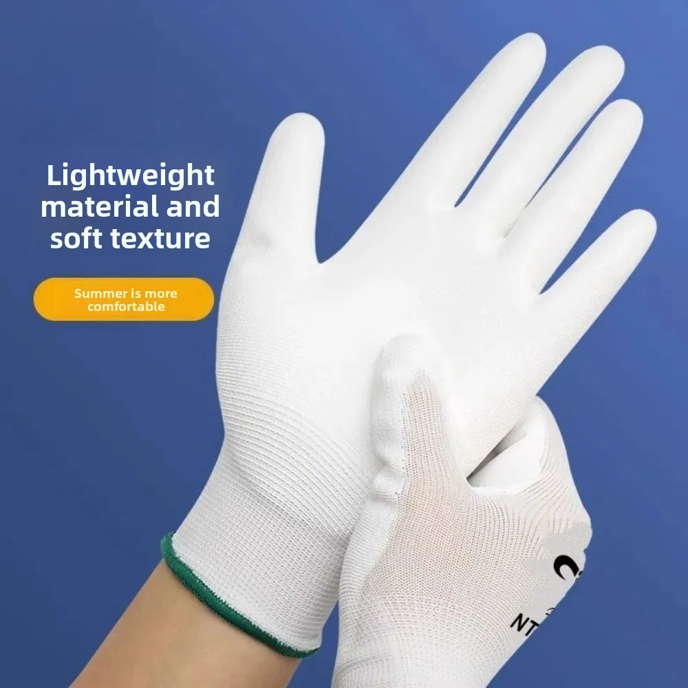 PU gloves wear-resistant work gloves coated finger coated palm nylon dust-free anti-static with glue work non-slip breathable
