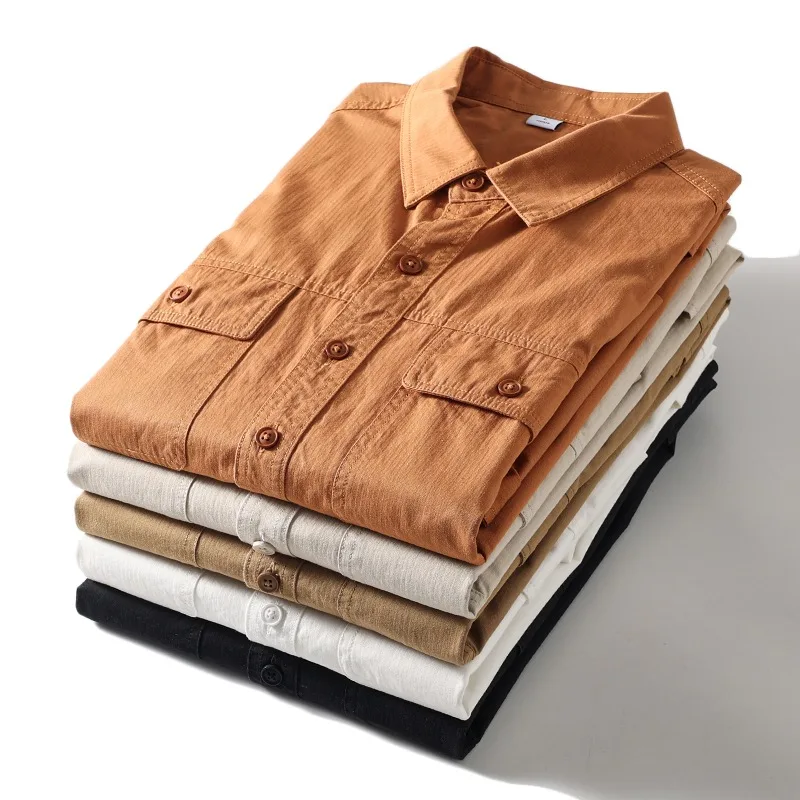 100% Cotton Vintage Amikaji Heavyweight Workwear Double Pocket Long Sleeve Button Down Shirt