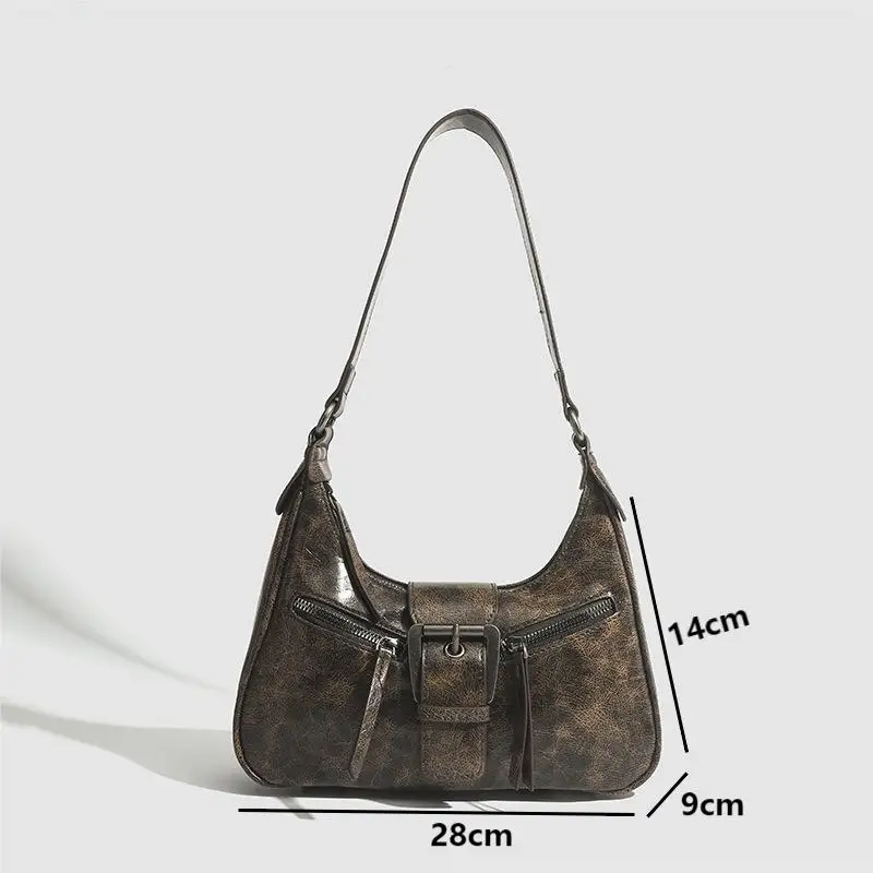 2024 New Vintage Female PU Shoulder Bags Y2k Fashion Women\'s Handbags Cool Girls Hobo Underarm Bags Coffee Zipper Crossbody Bags