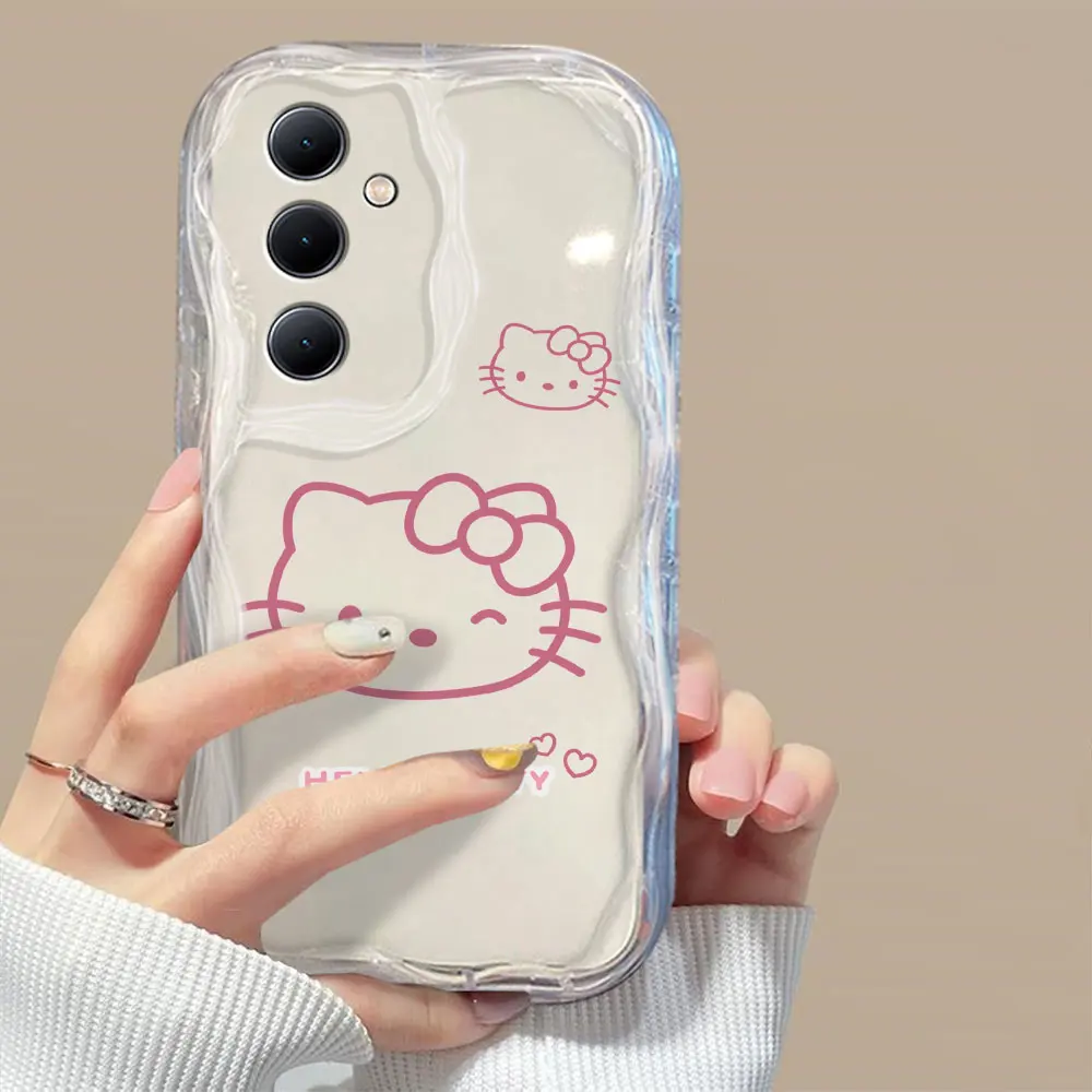 Sanrio Hello Kitty Tags 3D Wave Case For Samsung A73 A72 A71 A55 A54 A53 A35 A34 A33 A25 A24 A23 A15 A14 A13 A05 A04 4G 5G Cover