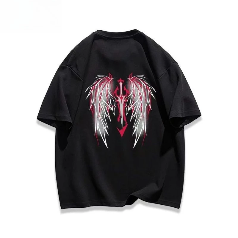 

Осенне-зимняя версия из чистого хлопка, приятная для кожи, с короткими рукавами, простая и красивая мужская и женская футболка с принтом крыльев