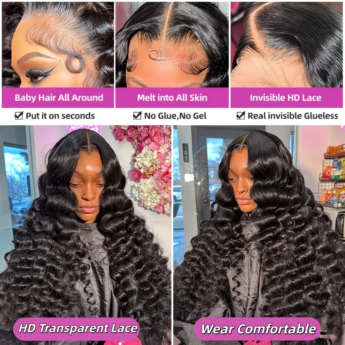 Deep Wave Lace Front Wigs Human Hair 13x6 HD Lace Front Wigs Burmese Curly 13X4 Human Hair Pre Plucked Brazilian Curly Human Hair Wig 200 Density Deep Wave Frontal Wigs Human Hair HD Lace 26 Inch Curl image 5