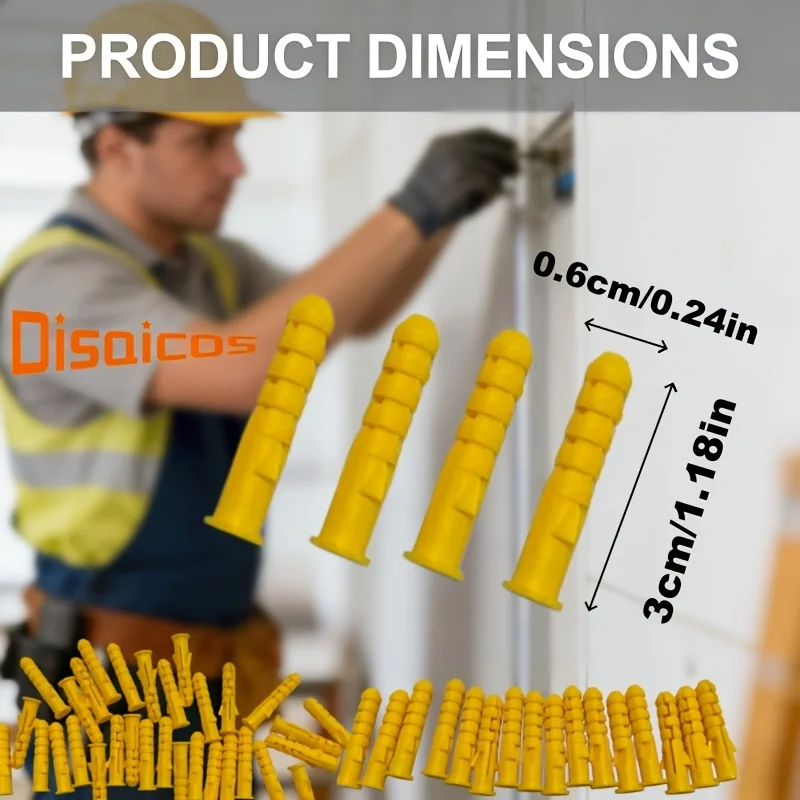 200Pcs Yellow Plastic Wall Expansion Plugs Corrosion Resistant Universal Fit Standard Screws Home Wall Mount Installation Hardwa