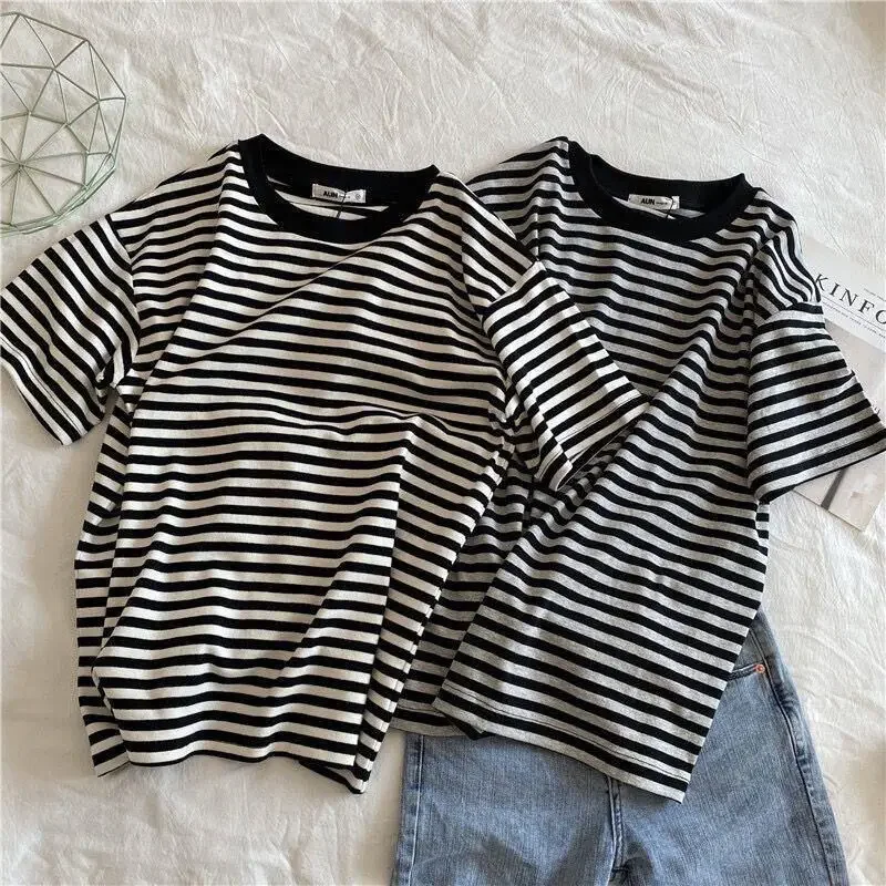 Striped Street Casual T Shirts Women's Short Sleeve New Summer Loose All-match Youth Korean T Shirts Fashion Vintage Clothing