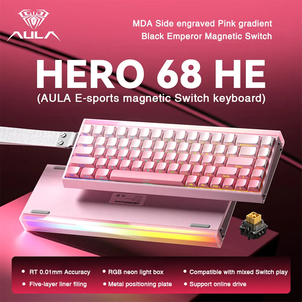 AULA HERO 68HE Magnetisch schakelaartoetsenbord Rapid Trigger 8K Return Esports Gamer-toetsenbord RGB Bedraad gamingtoetsenbord