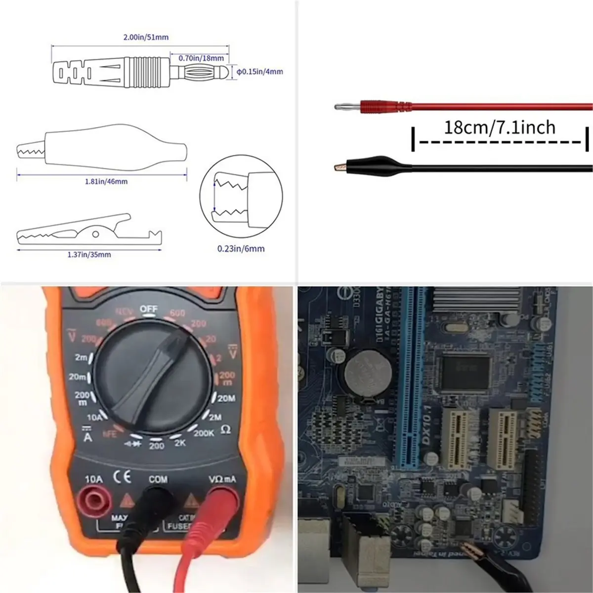 Spectrum Analyzer Oscilloscope Test Probe Test Lead Circuit Board 4mm Banana Plug and Crocodile Clip
