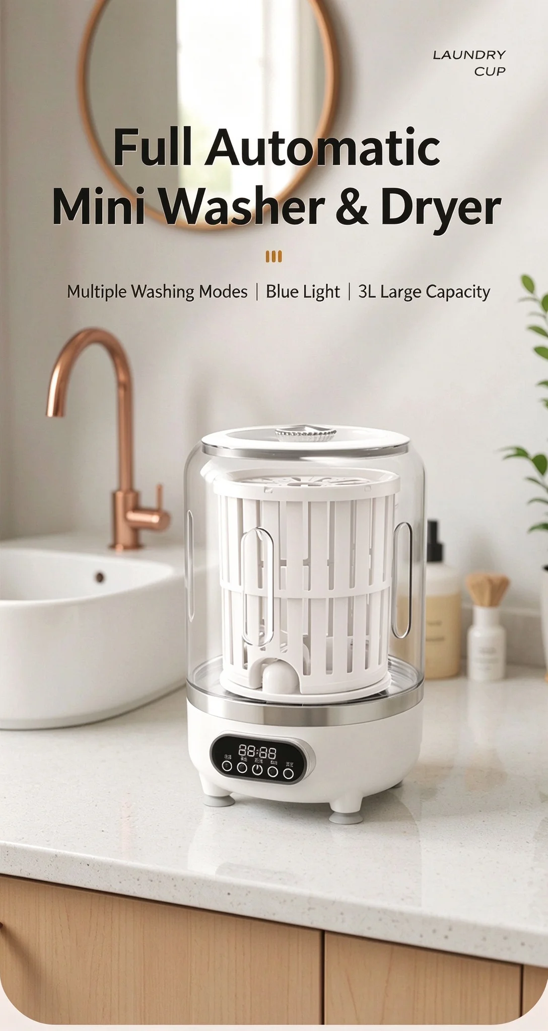 Mini Turbo Washing Machine, Underwear Washing Cup, All-In-One Small Rechargeable Portable Washing Machine for Washing Socks and Underwear