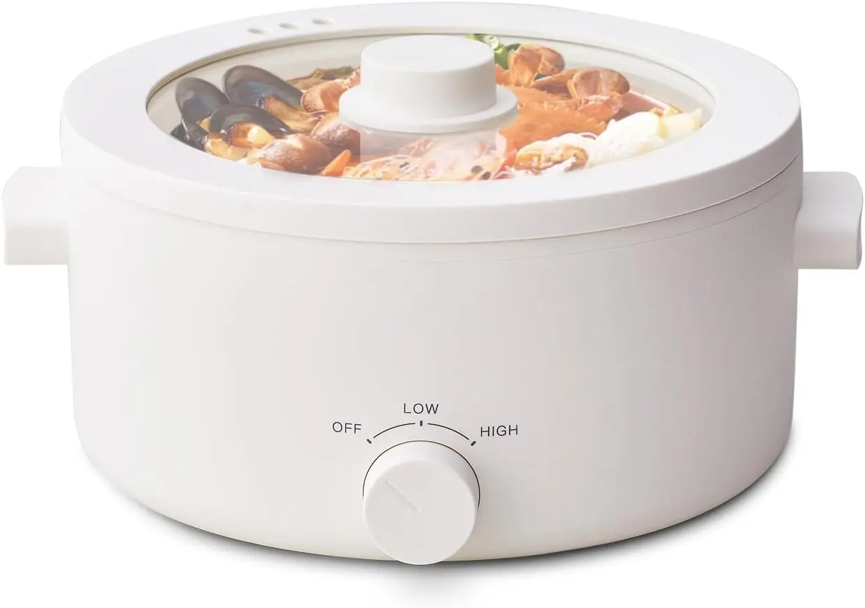 

3L Portable Electric Pot with Ceramic Coating, Dual Power Multi-functional Cooker for Hot Pot, Ramen, Steak & Pasta