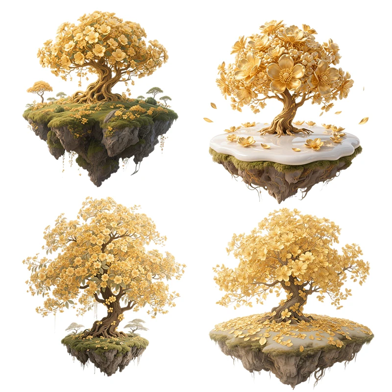 Three Ratels CAB27 Golden Flower Tree Floating Island Art Wall stickers for home decoration