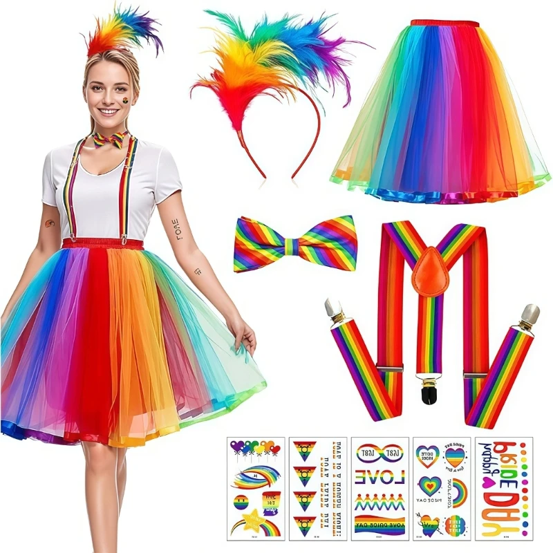 Halloween Costume Clown Costume Set for Women Circus Outfits Rainbow Tutus Skirt