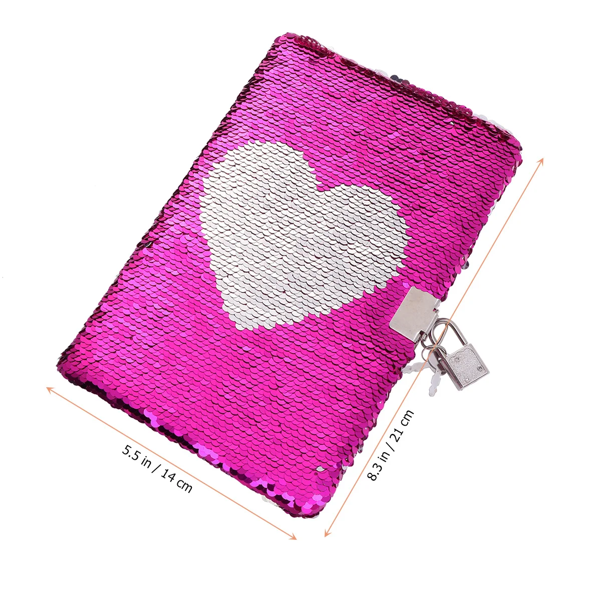 Cuaderno de viaje con diario secreto de lentejuelas, cuadernos de diario privado reversibles con corazón de amor y cerradura