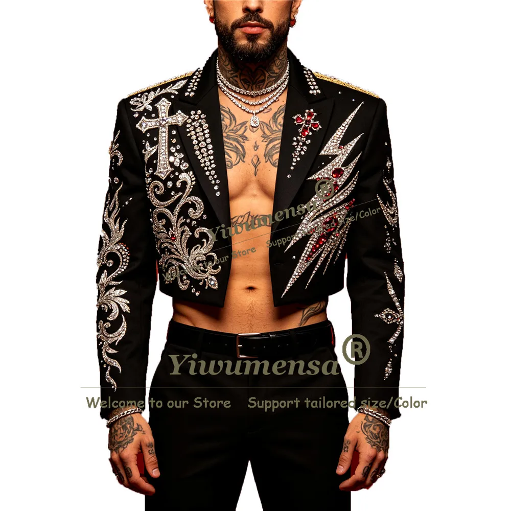 Exquisite Diamond Beading Suits Men Slim Fit Rhinestones Prom Blazer Customized 2 Piece Sets Groom Wedding Tuxedo Ropa Hombre