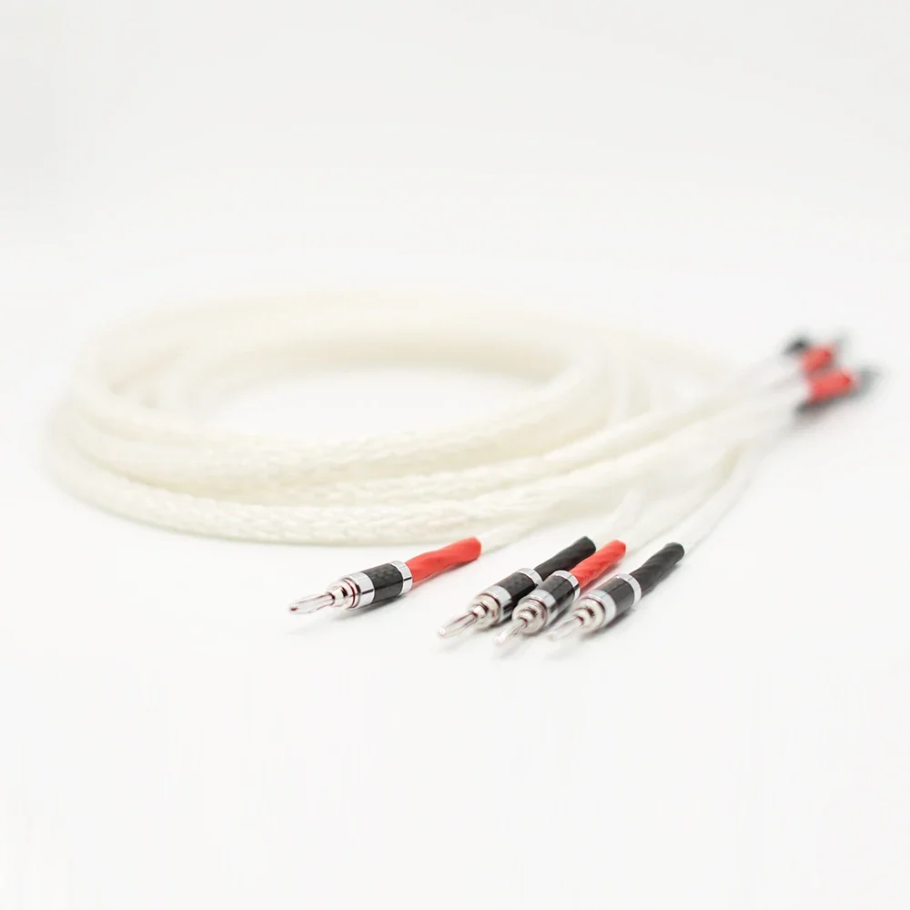 زوج كابل مكبر صوت فضي 8AG سلك مكبر صوت من ألياف الكربون Hifi