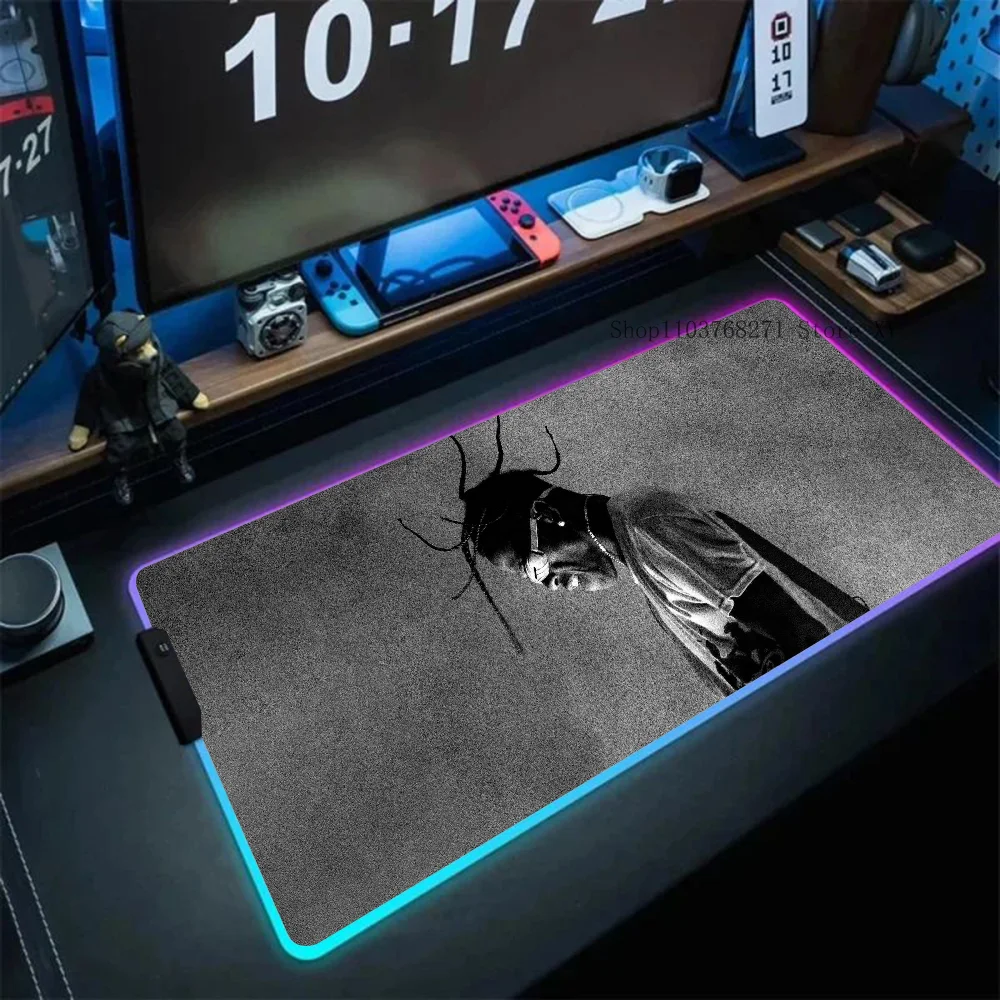 Travis Scott Monochrome Mousepad XXL RGB Gaming Mouse Pads HD Black Gamer Accessories Large LED