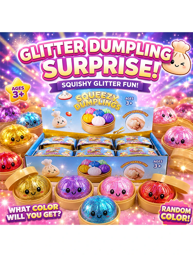 2026 Neuer Glitzer-Dumpling: Glitzer-Dumpling Squishy mit Box – Sensorisches Quetschspielzeug zur Stresslinderung
