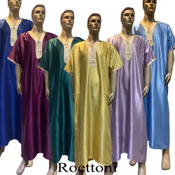 Glanzende Streep 1 Stuk Jubba Thobe Voor Mannen Kaftan Pakistan Moslim Saudi Arabia Djellaba Islam Kleding Gebedskleed Afghan Shortslev