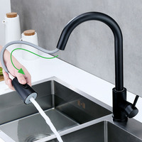 Pull Out Kitchen Faucet 304 Stainless Steel Black Single Handle Hot and Cold Water Tap Stream Sprayer Head Sink Mixer Faucet