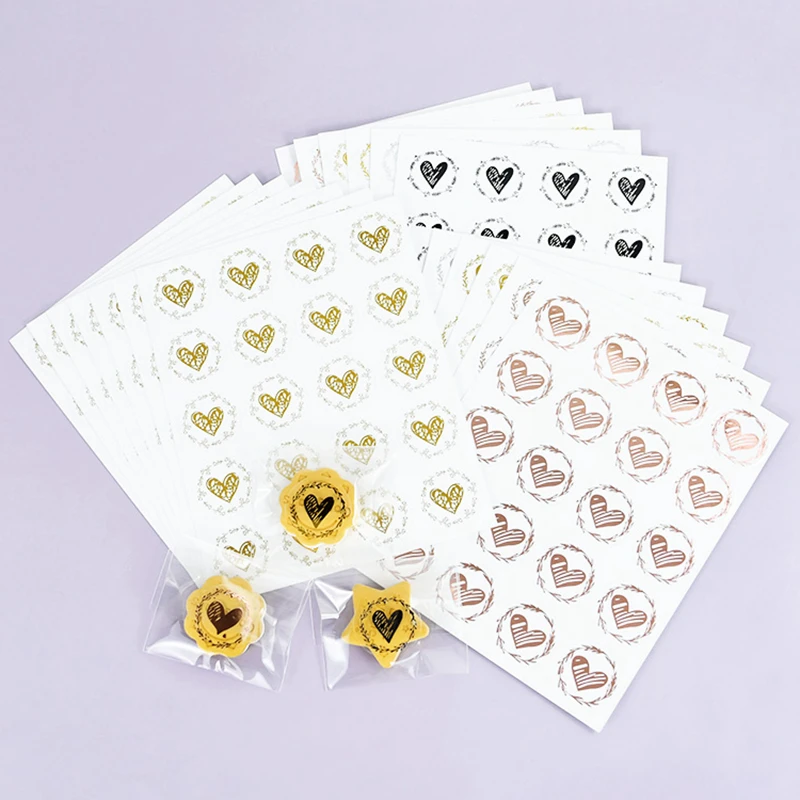 

200pcs/set Bronzing Transparent Stickers Love Heart Envelop Candy Bag Sealing Lables Stickers Wedding Birthday Gifts Decoration