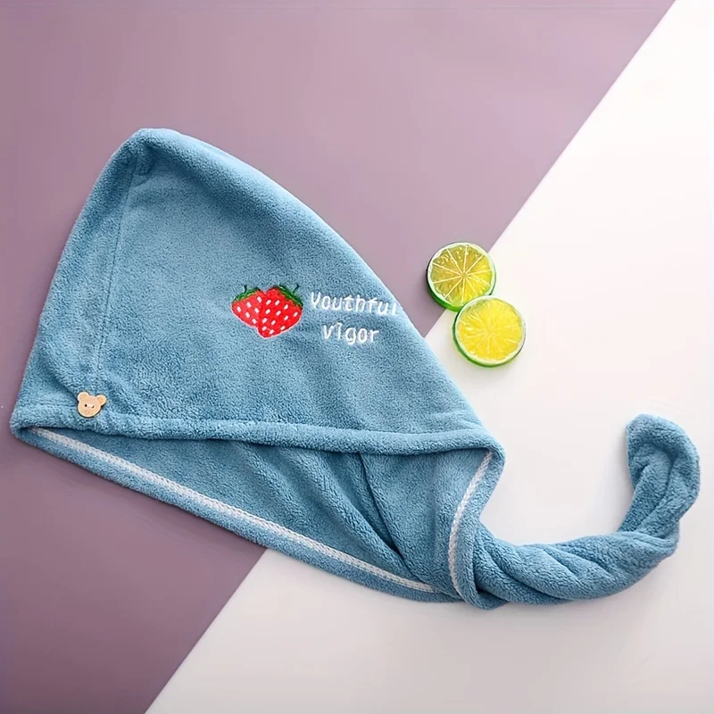 Serviette pour cheveux brodée de fruits, bonnet de séchage doux, super absorbant, séchage rapide