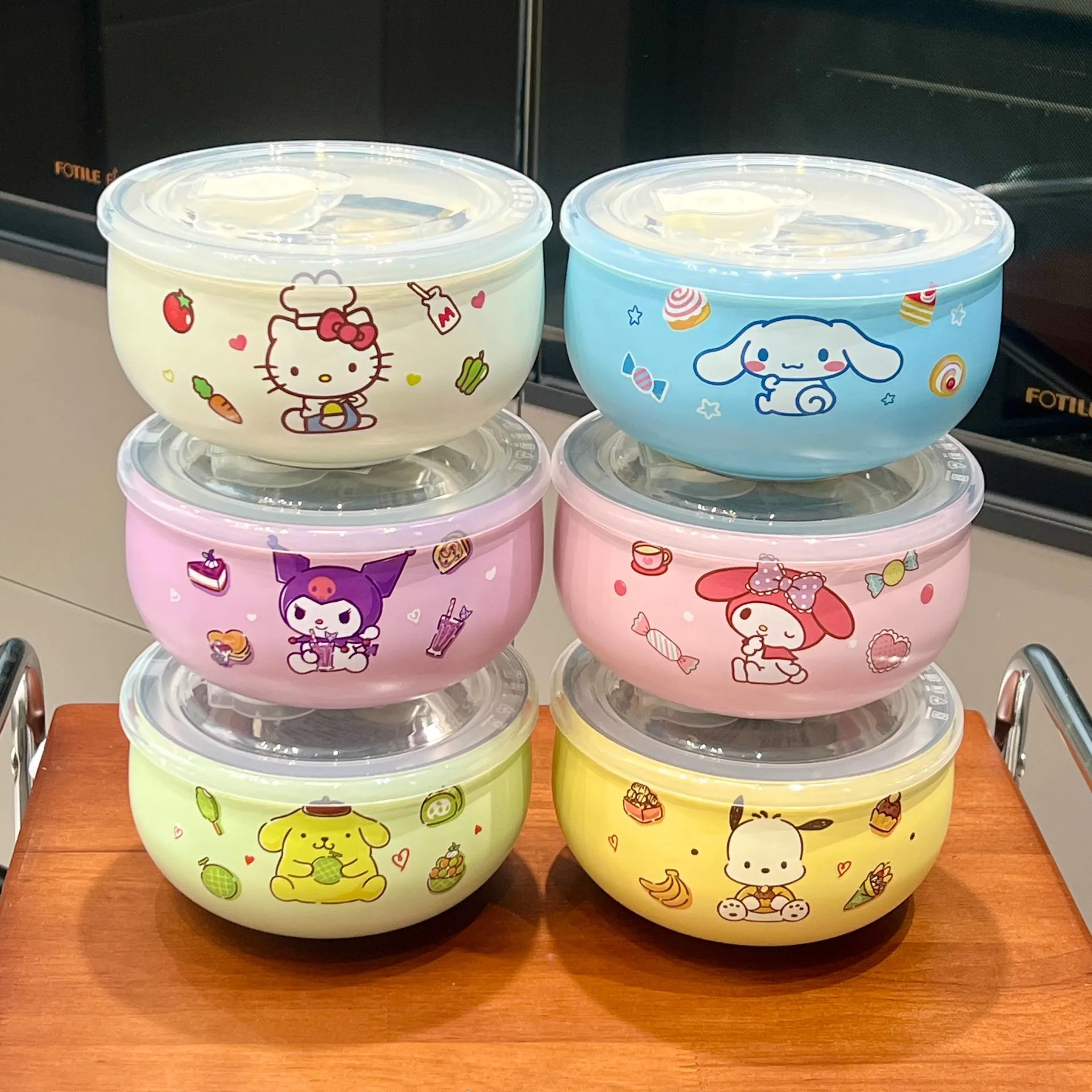 

Sanrio Baby Tableware Lunch Box Cartoon 316 Stainless Steel Feeding Bowl Children's Household Rice Bowl with Lid Baby Stuff