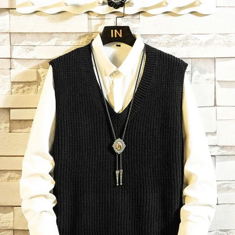 Men's Clothing V Neck Plain Vest Knit Sweater Male Sleeveless Solid Color Waistcoat Classic Cheap Best Selling Products 2024 Hot