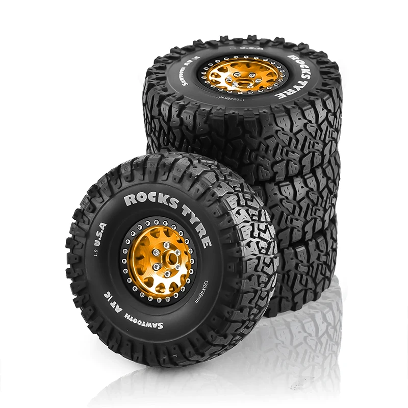 4PCS 1.9 Inch Beadlock Wheel Rims & Rubber Tire for 1/10 RC Rock Crawler Axial SCX10 RR10 AX10 Wraith 90048 90018 KM2