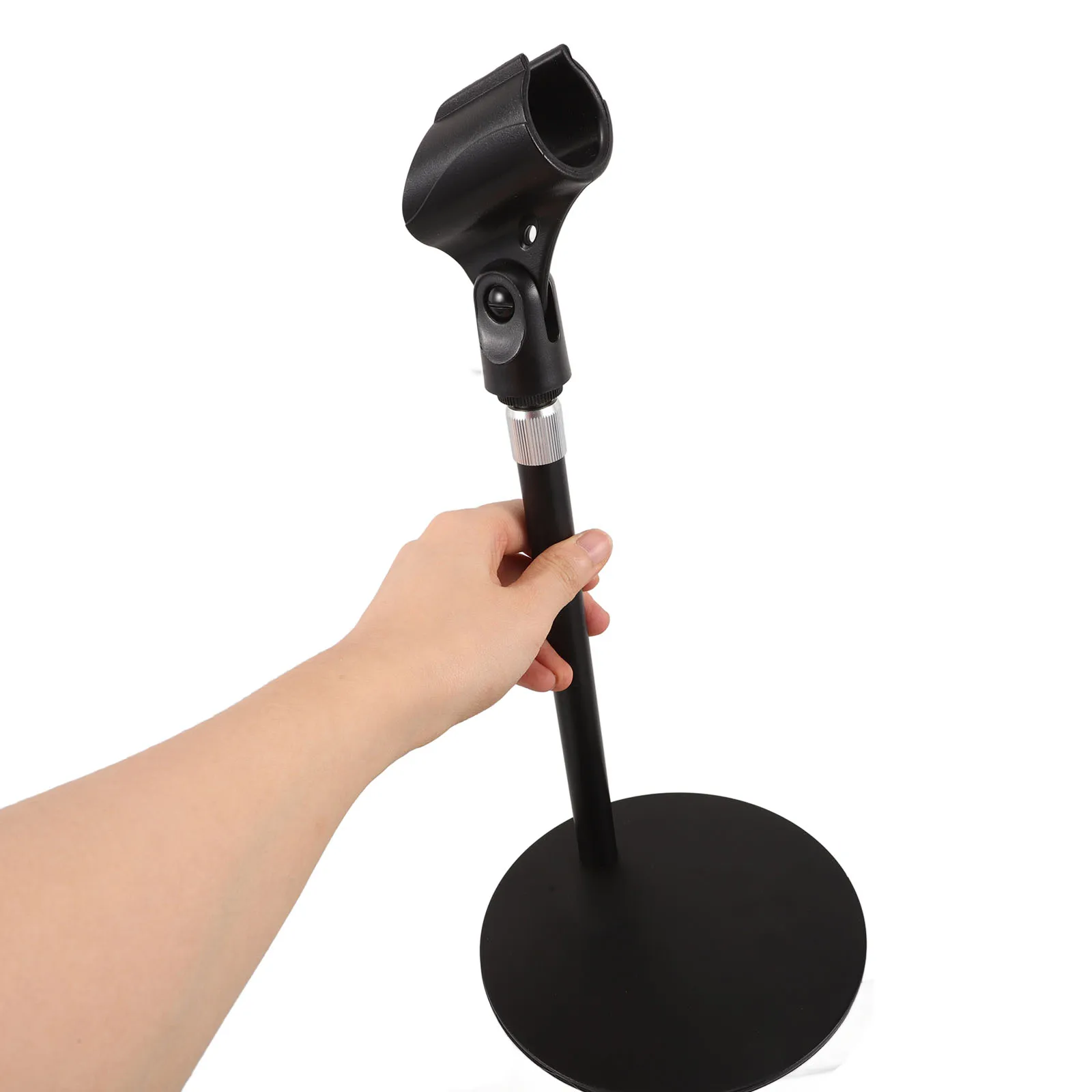 

Mini Microphone Stand Adjustable Desktop Mic Holder Compact Shock Absorption Weighted Base Tabletop Toy Instrument Compatible