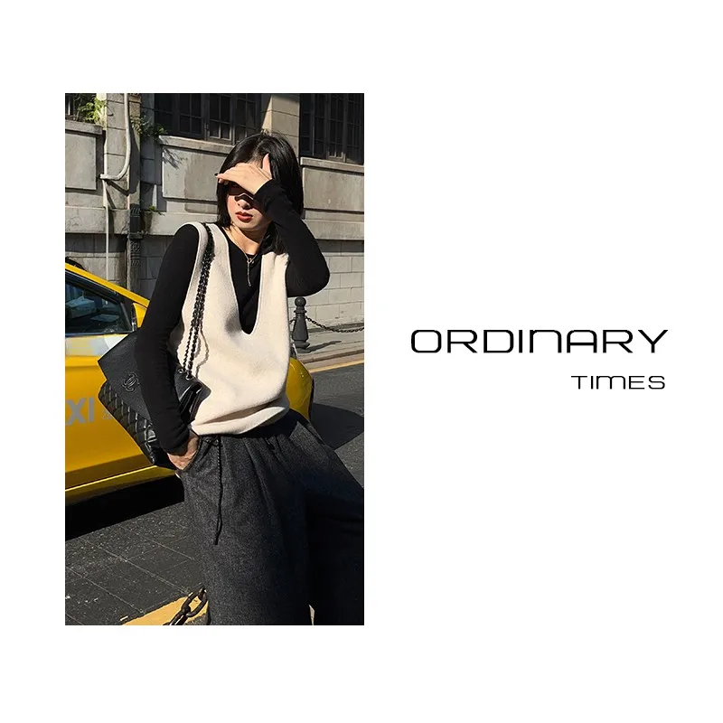 

Ordinary times Autumn Sle mat Commute Deep V Woolen Vest Comfortable Regular Length Suitable for Moderate Temperatures
