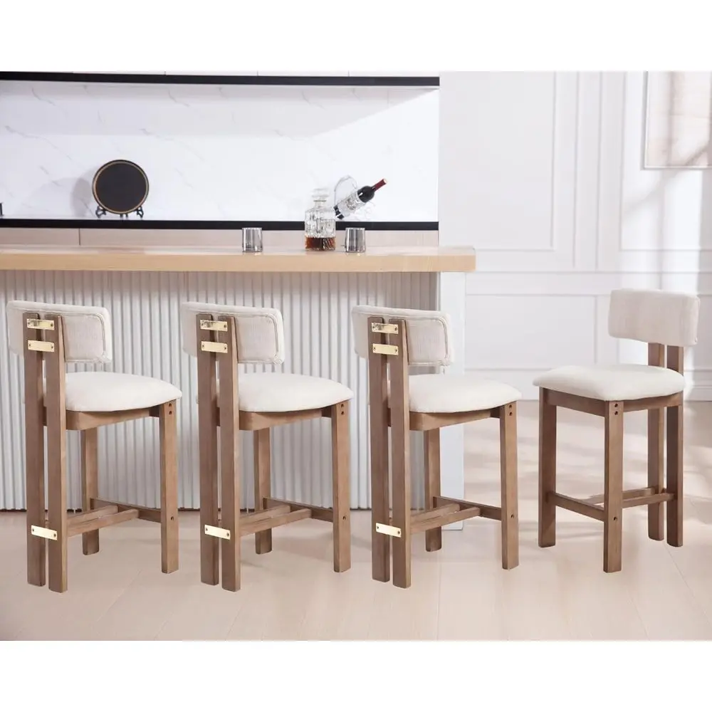 

Набор из 4 барных стульев с высокой спинкой, обтянутых бежевым льняным материалом, для кухонного острова или барной стойки, высота 26 дюймов.