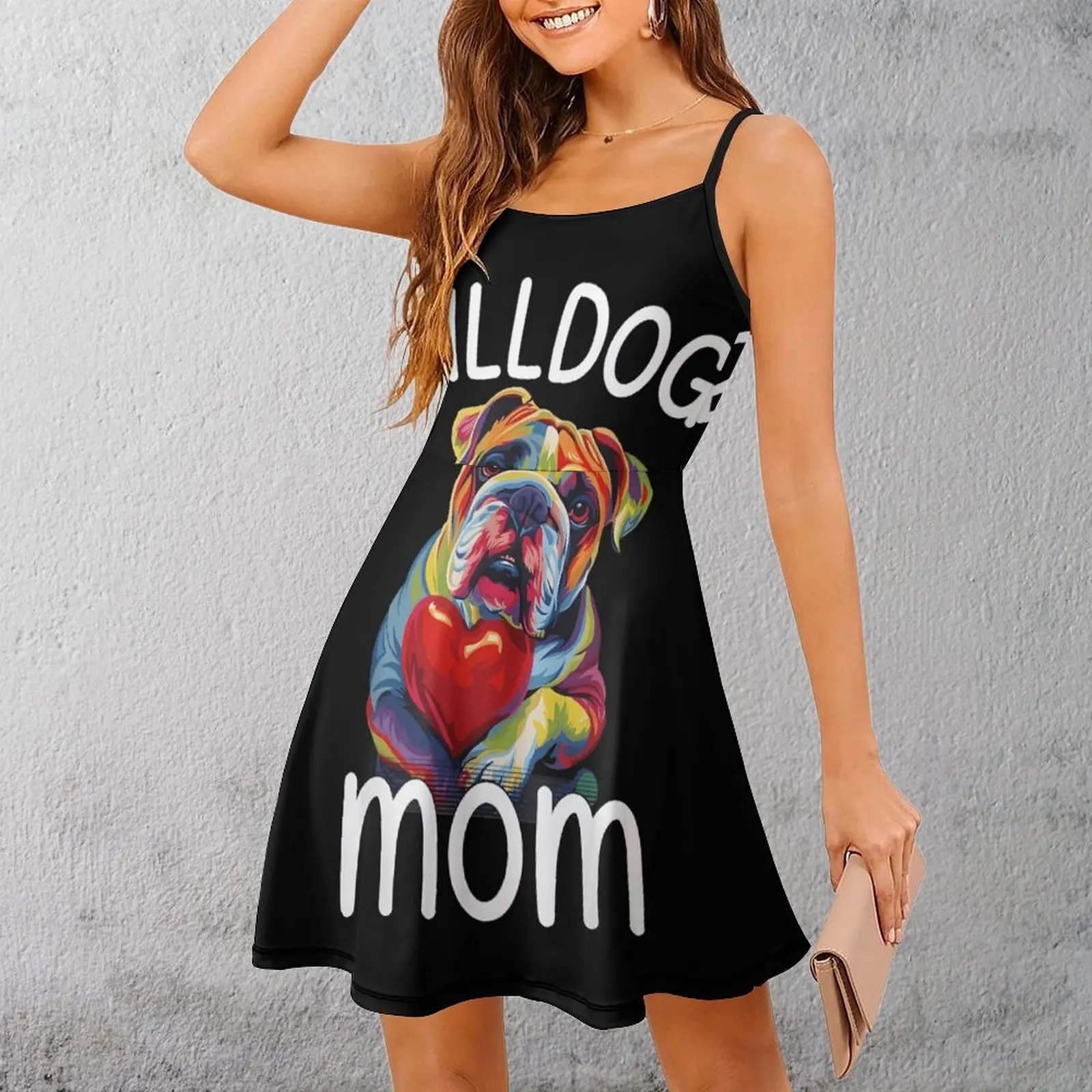 

Colorful Bulldog Heart Mom Women's Sling Dress Hot Sale Exotic Woman's Clothing Geeky Vacations Dresses