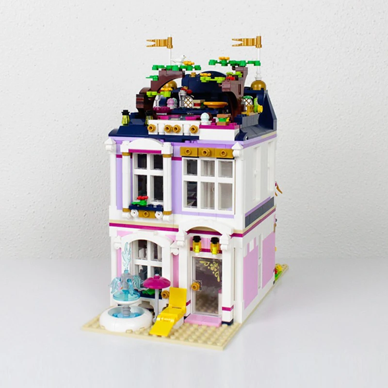 Cidade rua vista modelo moc tijolos de construção colorido grande hotel tecnologia modular presentes feriado montar crianças brinquedos terno