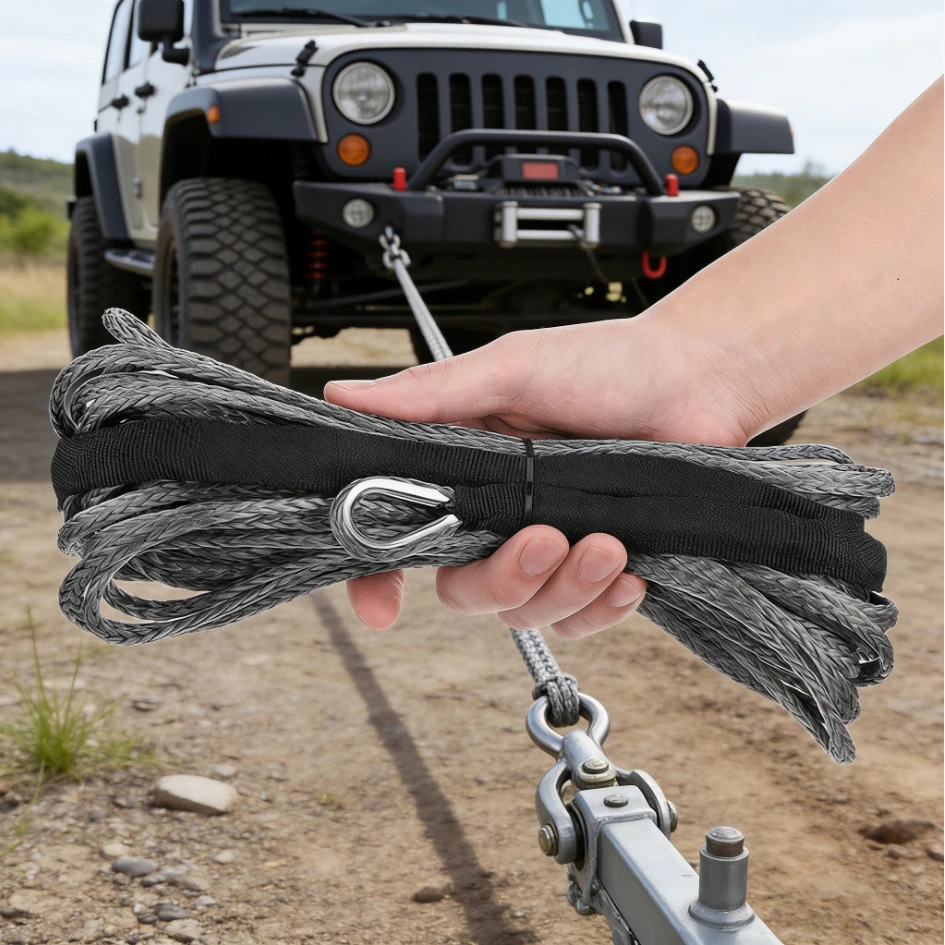 

Серо-синий синтетический трос для лебедки, 12-прядный, для грузовиков, лодок, аварийной замены, для квадроциклов и UTV, аксессуары