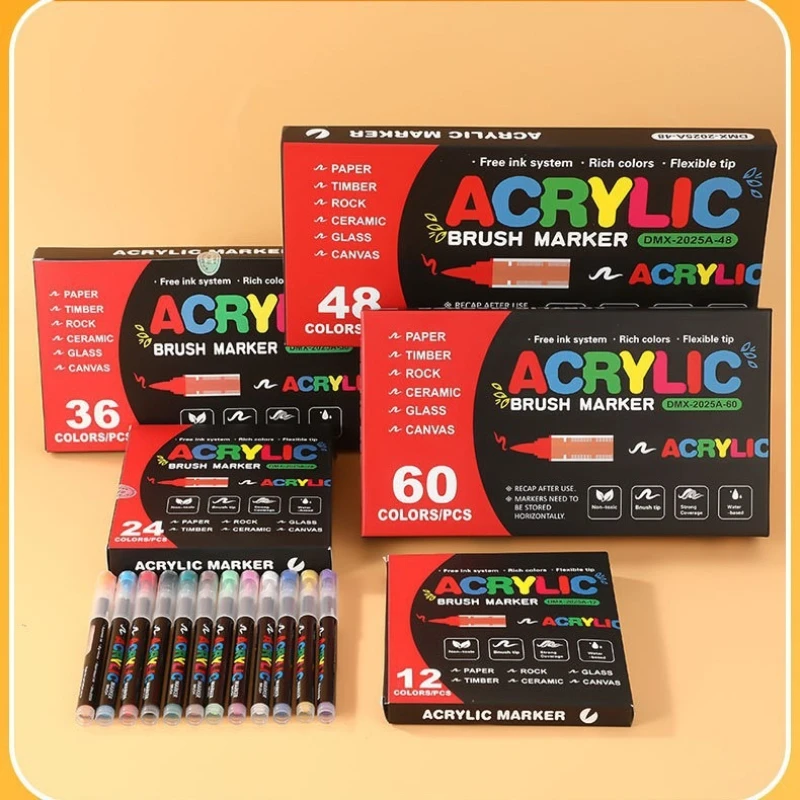 Liquid Acrylic Marker Pen Set Soft Tip 12 24 36 48 Colors Art Supplies for Kids Students Drawing Coloring