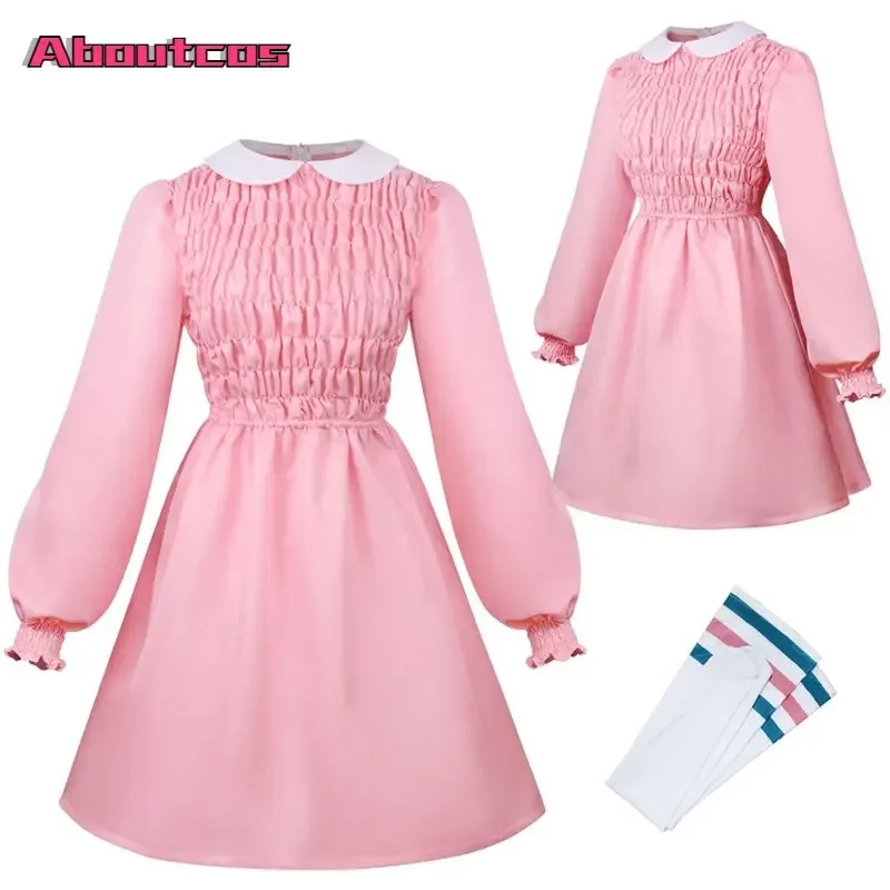 Aboutcos Stranger Cos Things 11 Cosplay Anime Costume For Women Pink Dress Outfits Fantasia Halloween Carnival Party Suit