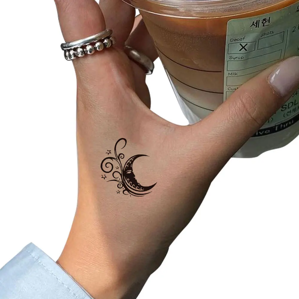 1 Sheet Moon Stars Sun Pattern Tattoo Stickers Waterproof Temporary Tattoos for Men Women Hand Arm Wrist Chest Body Decoration