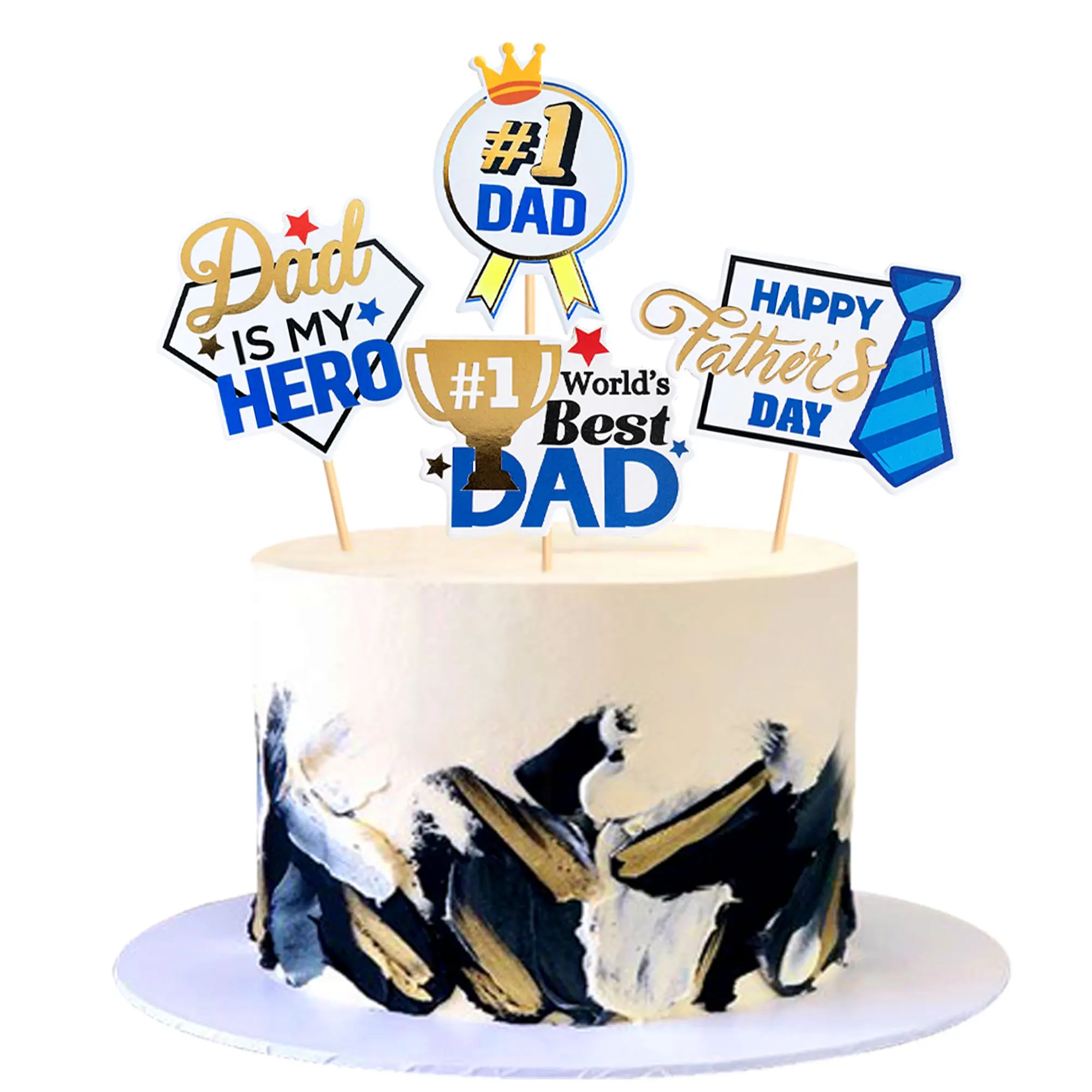 Cake Topper Toppers Father's Day Best Dad Tie Pipe Moustache Hat Happy Birthday Party Baby Shower Baking Cake Dessert DIY Decor