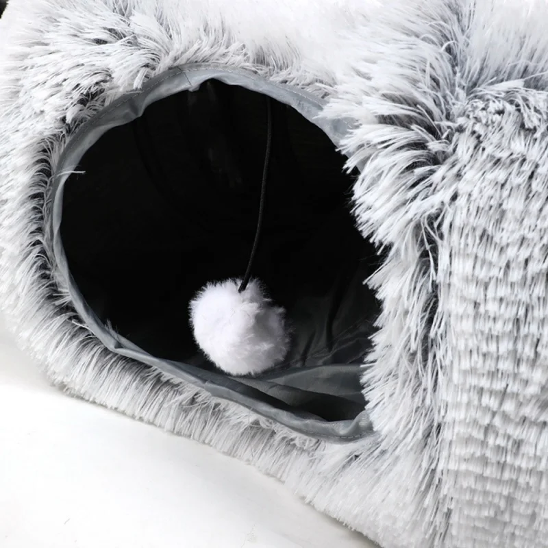 Plush Cat Bed With Tunnel Home Multifunctional Cat Toys Fluffy Donut Foldable Cat Passage Warm Cat Nest Universal Pet Supplies